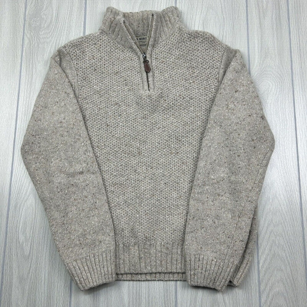 Luca Nobili Wool Blend Speckled 1/4 Zip Knit Sweater Women M Cream Made in Italy
